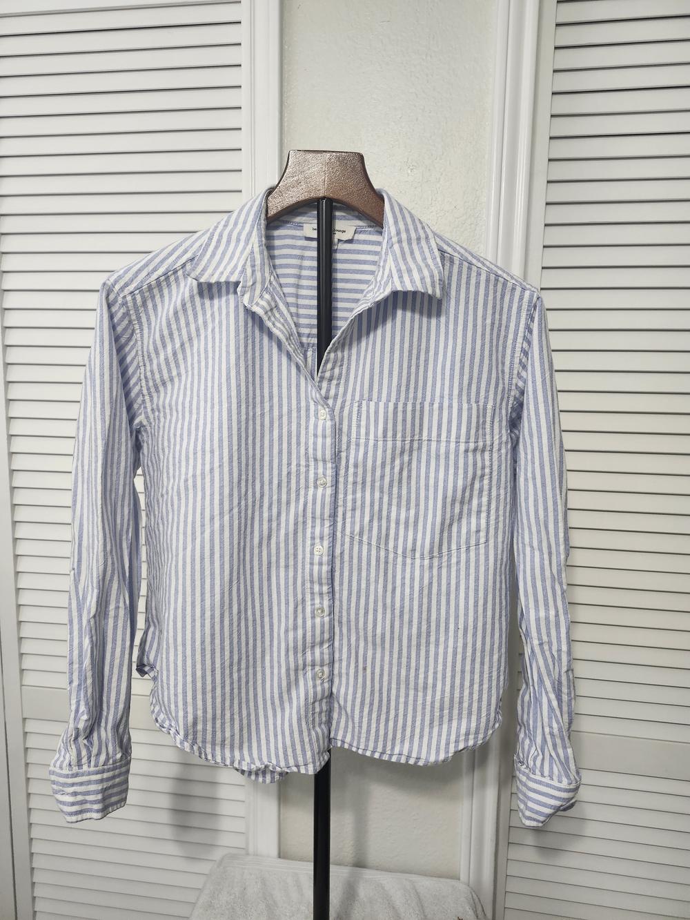 Ladies Blue and White Stripe Button-Down Shirt